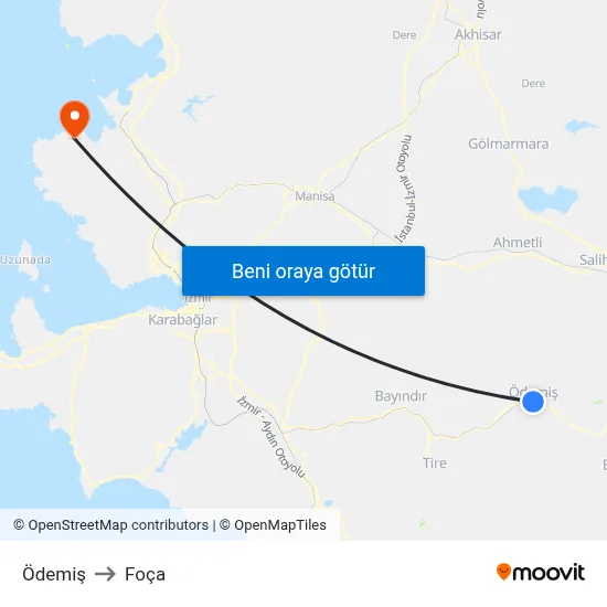 Ödemiş to Foça map