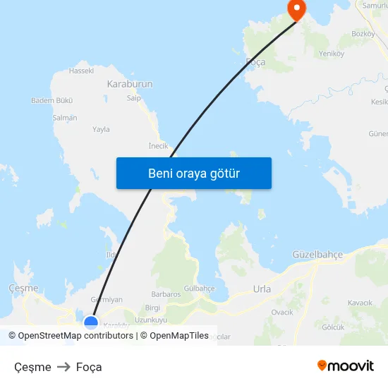 Çeşme to Foça map