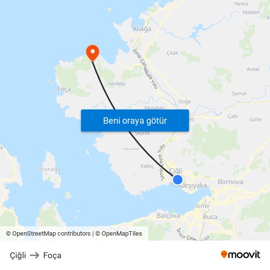 Çiğli to Foça map