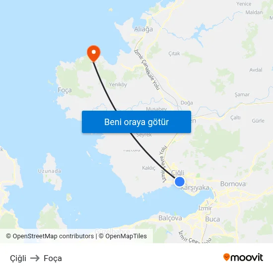Çiğli to Foça map