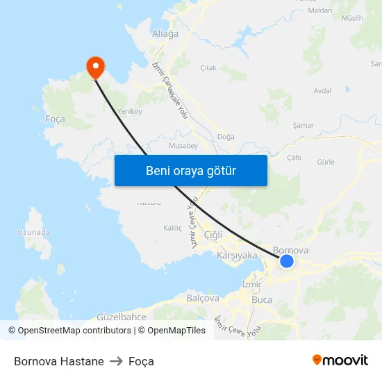 Bornova Hastane to Foça map