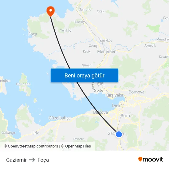 Gaziemir to Foça map