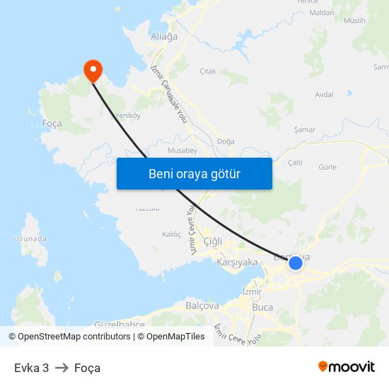 Evka 3 to Foça map