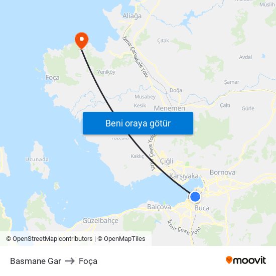 Basmane Gar to Foça map