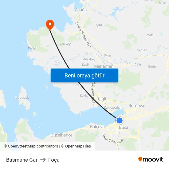 Basmane Gar to Foça map