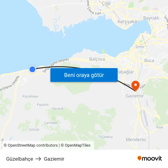 Güzelbahçe to Gaziemir map