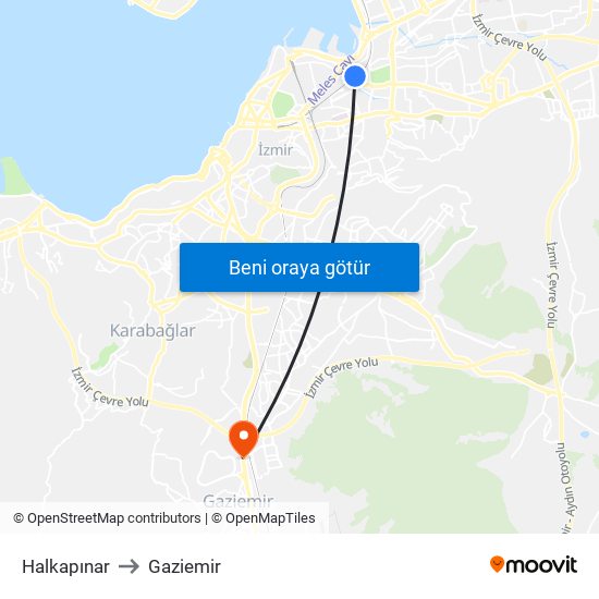 Halkapınar to Gaziemir map