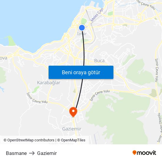 Basmane to Gaziemir map