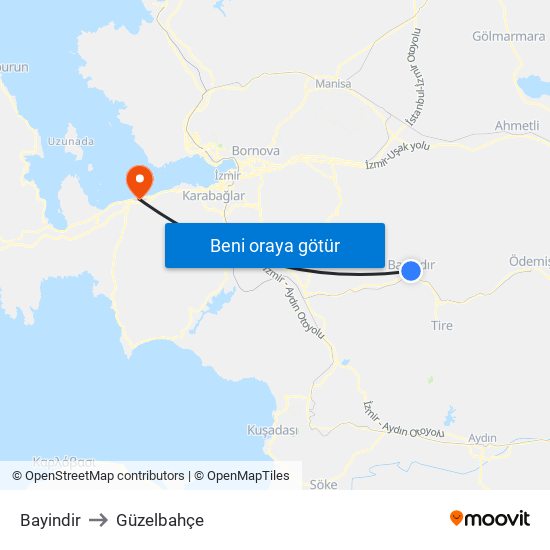 Bayindir to Güzelbahçe map