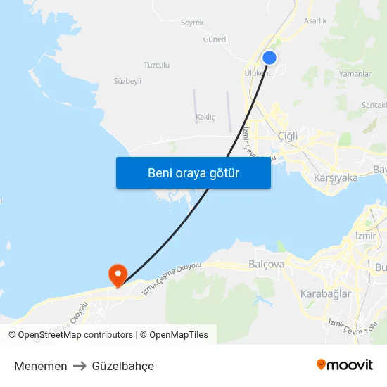 Menemen to Güzelbahçe map