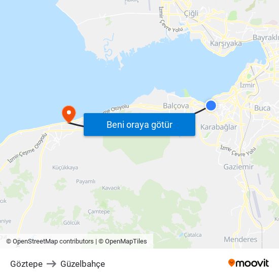 Göztepe to Güzelbahçe map
