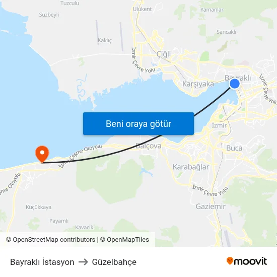 Bayraklı İstasyon to Güzelbahçe map