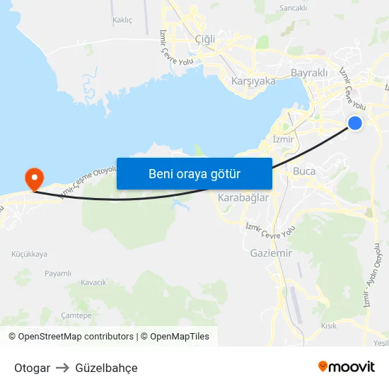 Otogar to Güzelbahçe map