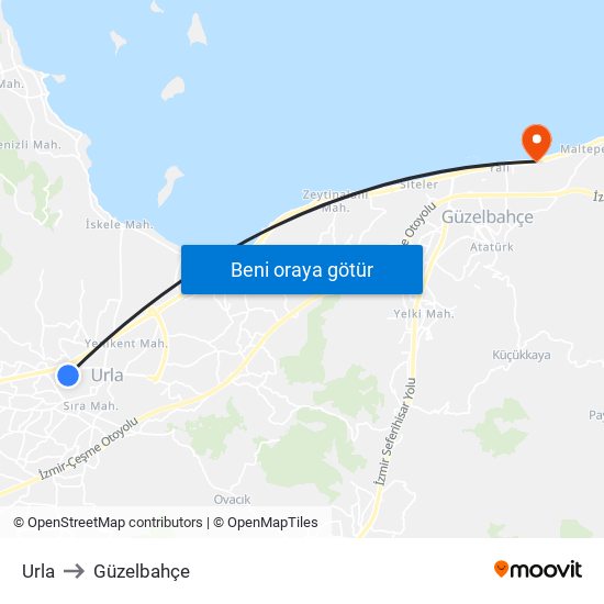 Urla to Güzelbahçe map