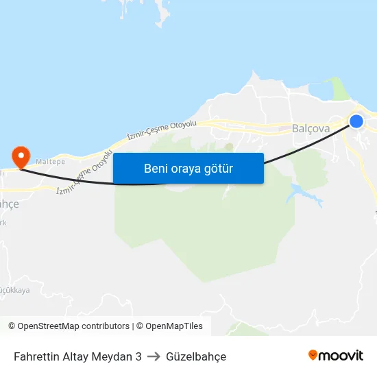 Fahrettin Altay Meydan 3 to Güzelbahçe map