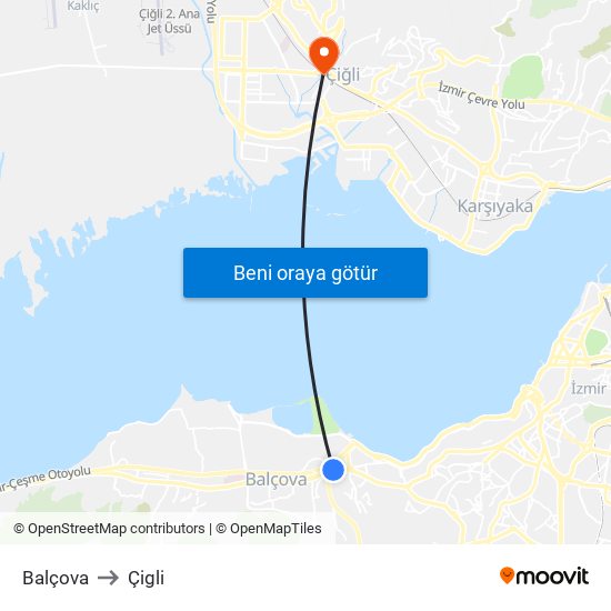 Balçova to Çigli map