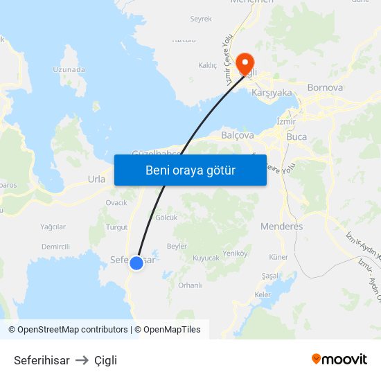 Seferihisar to Çigli map