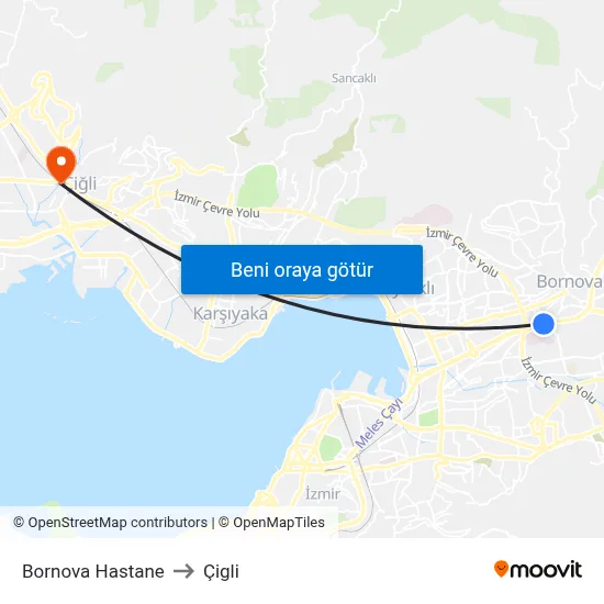 Bornova Hastane to Çigli map