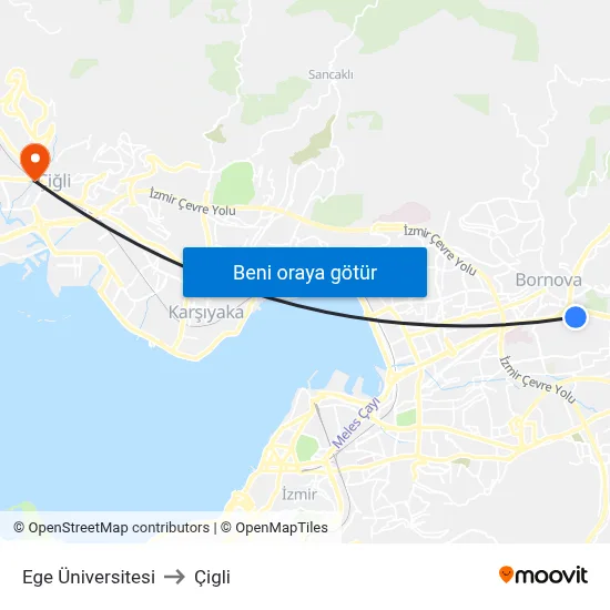 Ege Üniversitesi to Çigli map