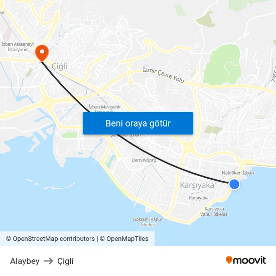 Alaybey to Çigli map