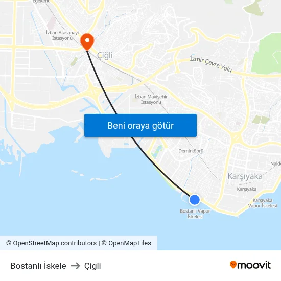 Bostanlı İskele to Çigli map