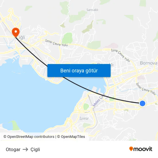 Otogar to Çigli map