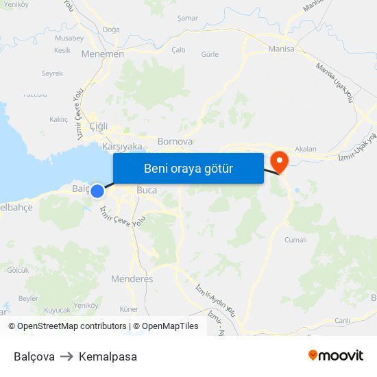 Balçova to Kemalpasa map