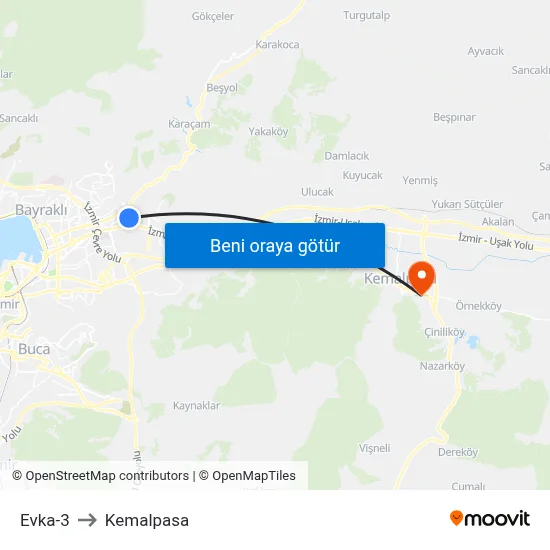 Evka-3 to Kemalpasa map