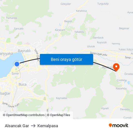 Alsancak Gar to Kemalpasa map