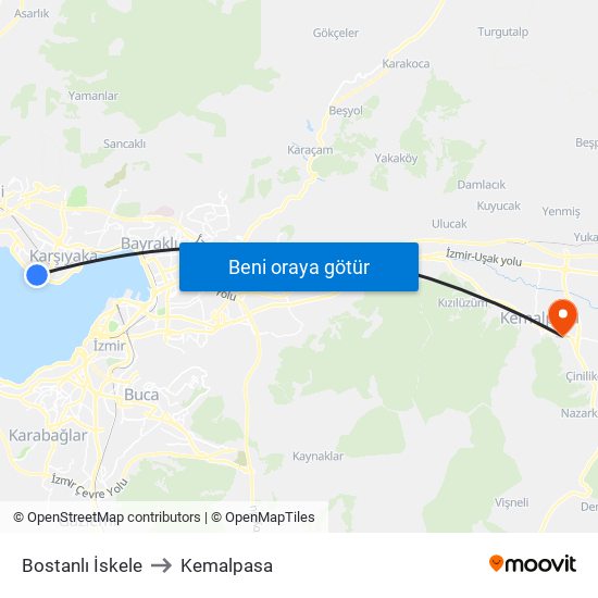 Bostanlı İskele to Kemalpasa map