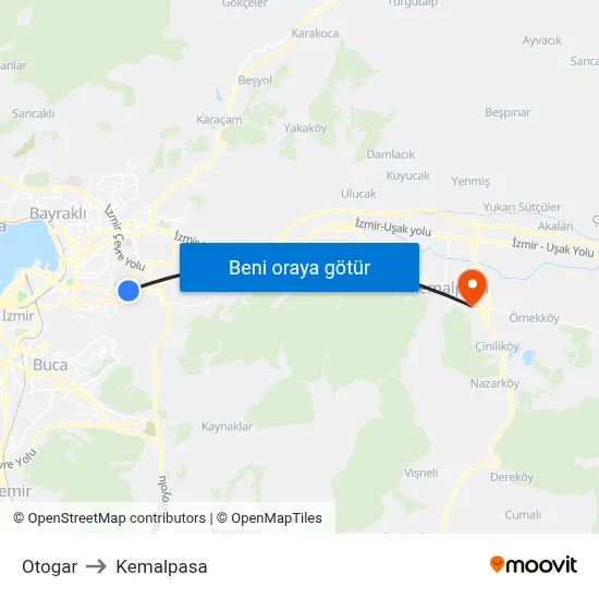 Otogar to Kemalpasa map