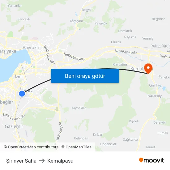 Şirinyer Saha to Kemalpasa map