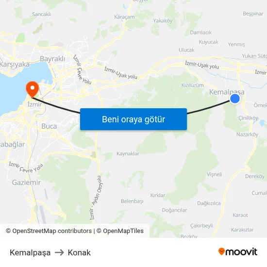 Kemalpaşa to Konak map