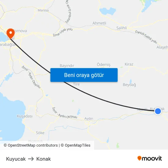 Kuyucak to Konak map