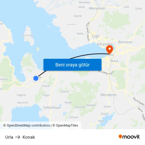 Urla to Konak map