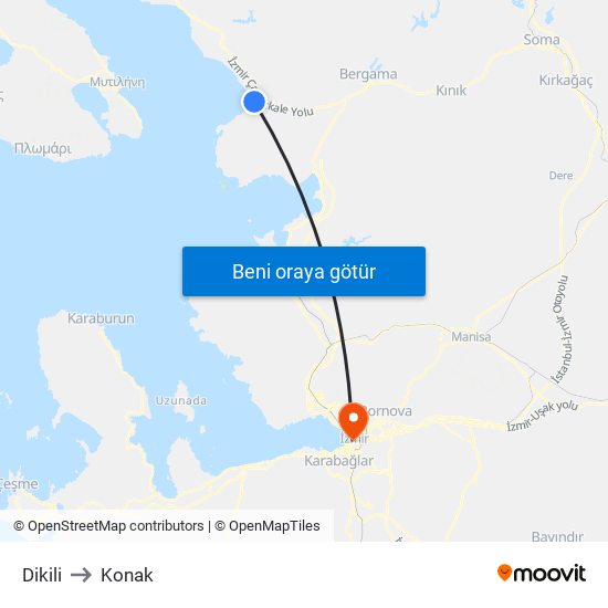 Dikili to Konak map