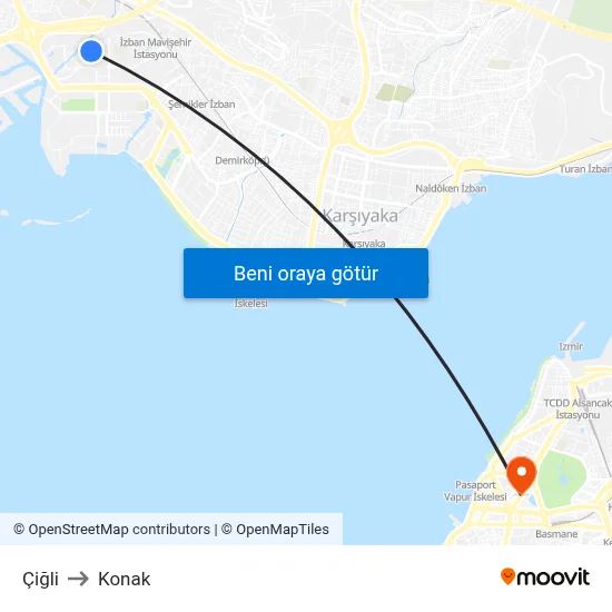 Çiğli to Konak map