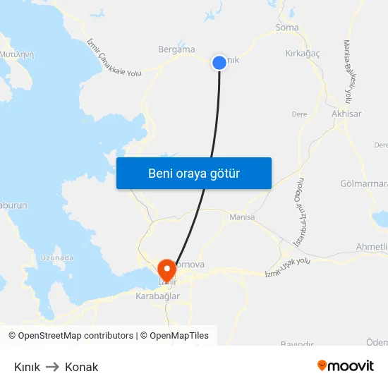 Kınık to Konak map