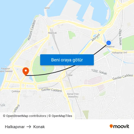 Halkapınar to Konak map