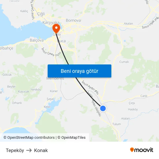 Tepeköy to Konak map