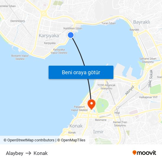 Alaybey to Konak map