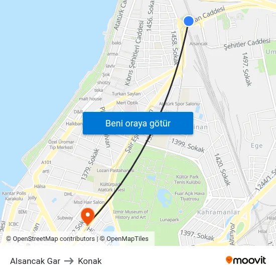 Alsancak Gar to Konak map