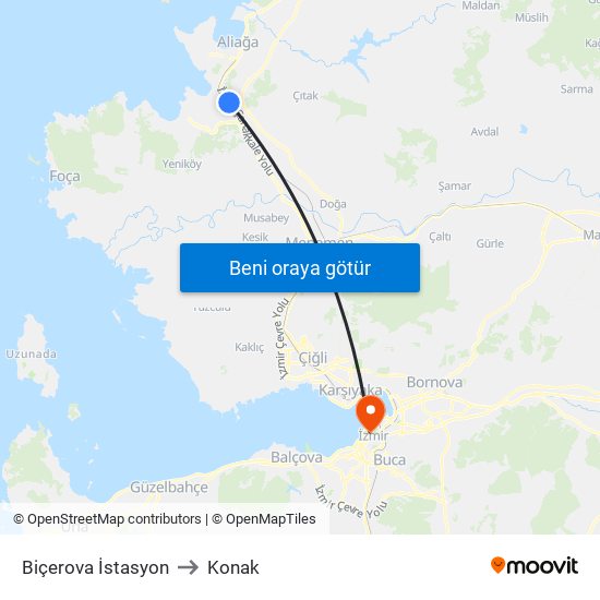 Biçerova İstasyon to Konak map