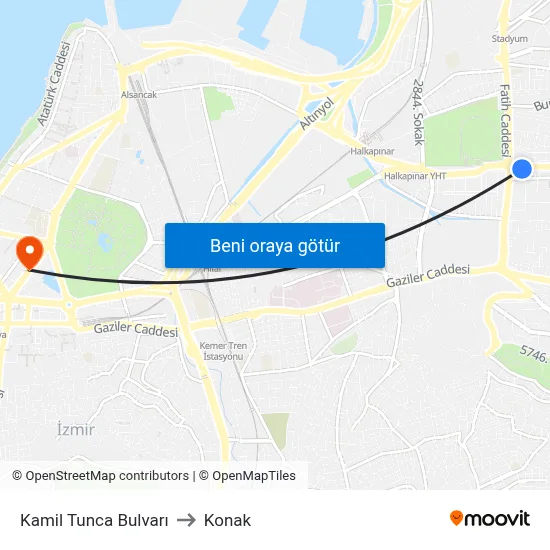 Kamil Tunca Bulvarı to Konak map