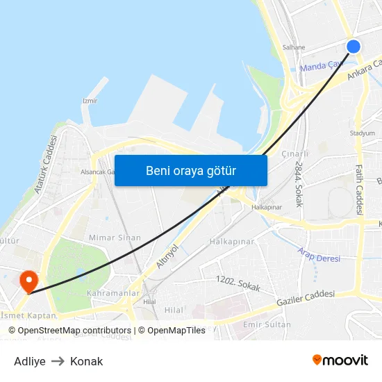 Adliye to Konak map