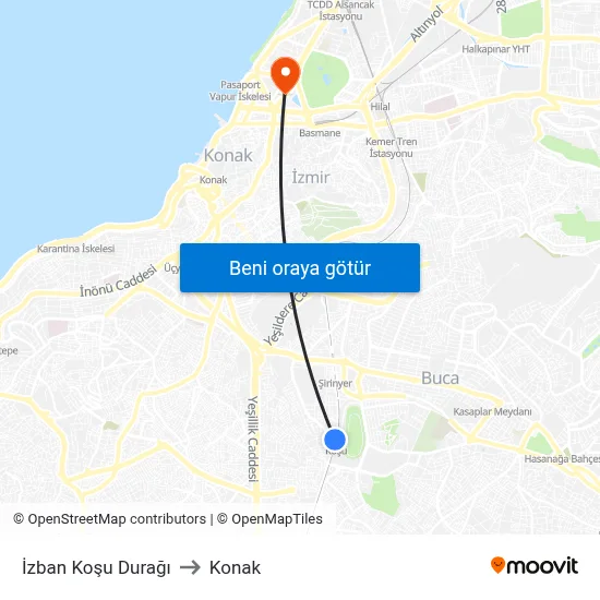 İzban Koşu Durağı to Konak map