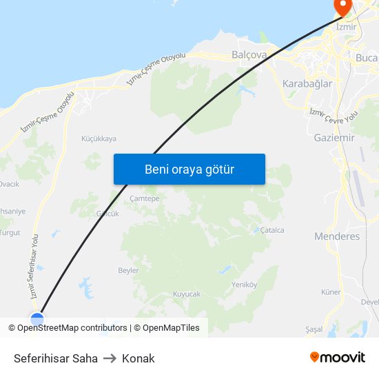 Seferihisar Saha to Konak map