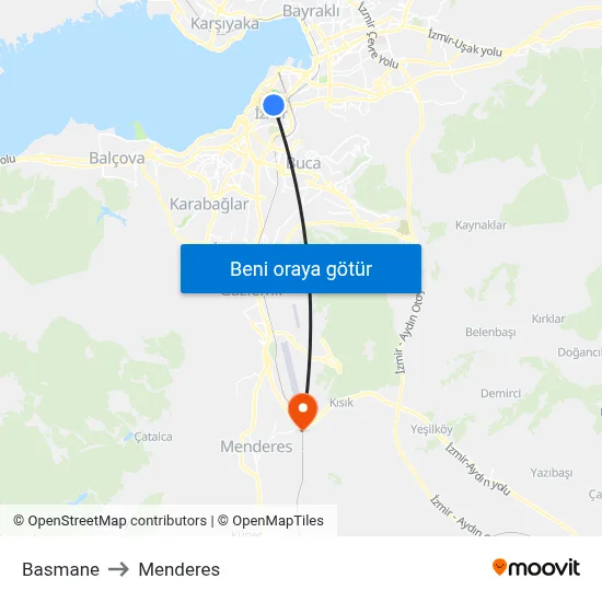 Basmane to Menderes map