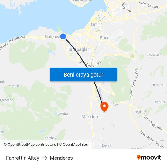 Fahrettin Altay to Menderes map