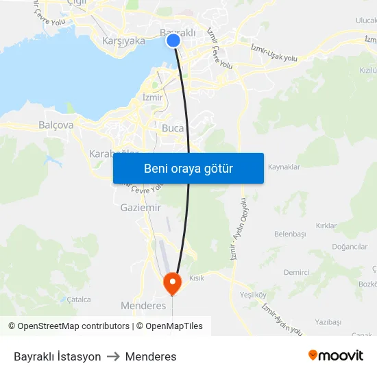 Bayraklı İstasyon to Menderes map